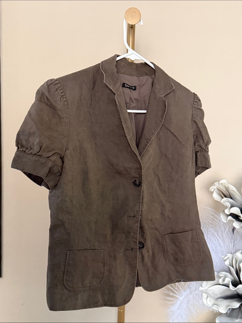 Tahari Olive Brown Short-Sleeve Blazer